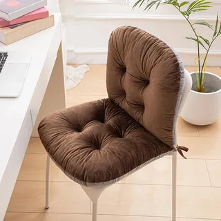 Sitzkissen mit RüCkenlehne FüR BüRostuhl, Stuhlkissen mit BäNdern und RüCkenlehne, Warmes Sitzkissen BüRostuhl mit BäNdern, Kristall-Samt PlüSch Stuhl Sitzpolster, Dick und Groß Coffee