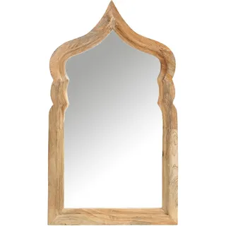 Marrakesch Marokkanischer Wandspiegel aus Holz 90cm groß | Orientalische Deko Wanddeko für Wohnzimmer, Schlafzimmer und Badspiegel im Bad | Asymmetrischer Spiegel Aastha mit Holzrahmen für den Flur