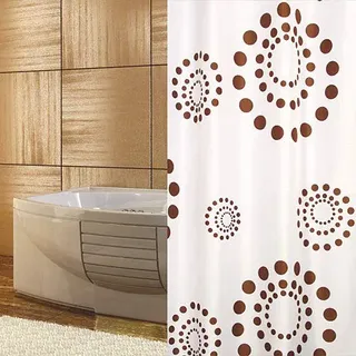 KSHANDEL24 Textil DUSCHVORHANG 180X230 cm BRAUN Kreise Punkte Weiss Retro ÜBERLÄNGE WASCHBAR!