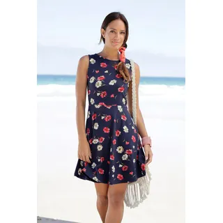 Strandkleid BEACHTIME Gr. 34, N-Gr, bunt (marine, rot, bedruckt) Damen Kleider Strandkleider mit Blumendruck, Sommerkleid aus elastischer Baumwolle