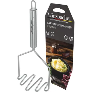 Winzbacher - Edelstahl Kartoffelstampfer [Spülmaschinenfest] ideal zum Pürieren oder Stampfen von Kartoffel, Gemüse oder Obst | Stampfer | mit praktischer Aufhängeöse