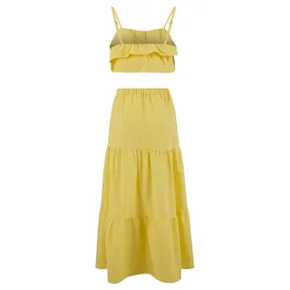 TRENDYOL Yellow Woven Ruffle Detailed Maxi Length Crop 100% Cotton Beach Blouse Skirt Set Tbess26Au00010
