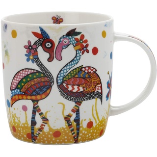 Maxwell & Williams DI0100 Kaffee-Tasse 400 ml – Smile Style – Porzellan bauchig, mit buntem Flamingo-Motiv, Geschenkbox