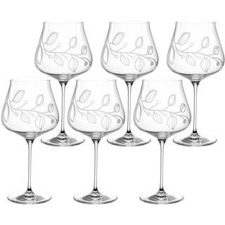LEONARDO Boccio Burgunderglas Set 6-teilig - Weinglas für aromatische Rotweine aus Kristallglas - Mit floraler Gravur - Inhalt 770 ml - Spülmaschinengeeignet - 6er Set Rotweingläser mit breitem Kelch
