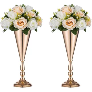 Sziqiqi Satz von 2 Hoch Metall Hochzeit Mittelstücke für Rezeption, Gold Blumenvase Stehen, Basis Decortion für Party, Veranstaltungen, Geburtstag, Feierlichkeiten, Gold