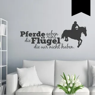 WANDKINGS Wandtattoo - Pferde geben uns die Flügel, die wir nicht haben - 110 x 44 cm - Schwarz - Wähle aus 5 Größen & 35 Farben