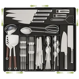 Refined Living Organizer Ausziehbarer Besteckkasten Besteckhalter Flexibler Besteckeinsatz (Breite von 30 auf 53 cm Erweiterbar Schubladeneinsatz Besteckorganizer, 1 St., Schubladen Organizer Küchen Organizer Schubladen-Utensilien-Organizer), Verstellbarer Besteckkasten für Schubladen Besteck Spoon Gabeln Messer