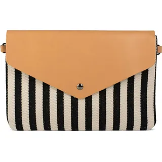 styleBREAKER Envelope Clutch im maritimen Streifen Look mit Fischgrät Muster, Umhängetasche, Tasche, Damen 02012153, Farbe:Schwarz-Beige