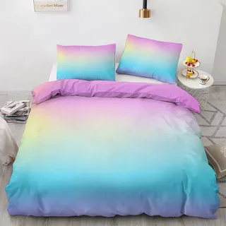 GEDAEUBA Regenbogen Bettwäsche 135x200 - Farbverlauf Bettbezug 135 x 200 2er Set, Wendebettwäsche und Kissenbezug 80x80, Weiche & Angenehme Mikrofaser Bettwäsche-Sets mit Reißverschluss