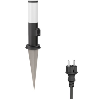 ledscom.de Pollerleuchte PORU mit Erdspieß und 2m Kabel für außen, schwarz, rund, 38,5cm, Steckdose