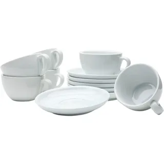 Gastro Spirit - 12-teiliges Cappuccino-Tassen Set - Weiß, 200 ml, Porzellan, dickwandig, spülmaschinenfest, italienisches Design - 6er Kaffee-Tassen Set mit Untertassen