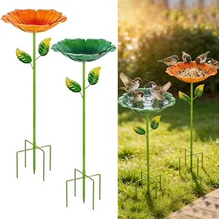 2PCS Vogeltränke Stehend, Vogelbad Garten Mit Stab, Metall Wassertränke Für Vögel, Abnehmbar Vogeltränke Winterfest, Vintage Gartendeko, Für Wildvögel Frostfest, Garten, Hinterhof (B)