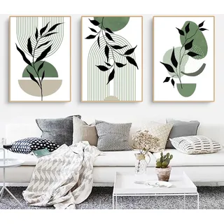 3er Boho Poster Set, Abstrakt Grüne Pflanzen Bilder, Moderne Aesthetic Wandbilder, Wandposter für Wohnzimmer Schlafzimmer Wanddeko, Ohne Rahmen (A,50x70cm)
