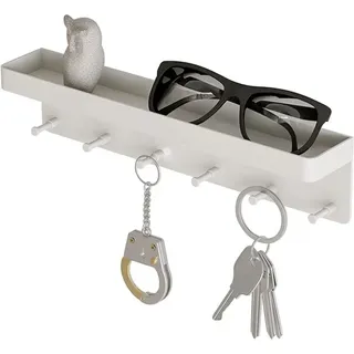 Bluedeer - Schlüsselbrett weiß mit Ablage, Schlüsselhalter Edelstahl Schlüssel Organizer Schlüsselboard Aufbewahrung mit 6 Haken & Schlüsselleiste