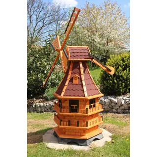 1,50 m XXL Windmühle mit Solar, Windmühlen für den Garten aus Holz rot Typ 21.1 - Rot