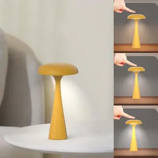 AoLa LED Pilzlampe Akku Kabellos Tischlamp Dimmbare mit Touch Control Pilz Lampe USB Aufladbar Batterie Nachttischlampe Ohne Kabel Tragbare Innen und Außen Nachtlicht Modern Mushroom Lampe,Gelb