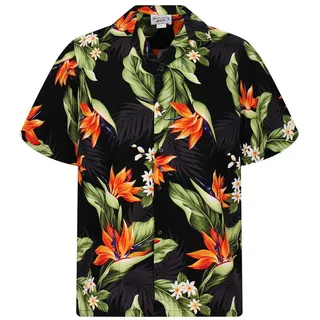 Pacific Legend Hawaiihemd "Strelitzie" Herren Kurzarm Baumwolle Kokosknöpfe Original Hawaii schwarz 3XL