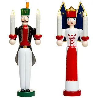SIKORA Weihnachtsfigur Engel und Bergmann Holz 2er Set LED Kerzen Fernbedienung - EB-A-LED