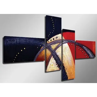 Visario Leinwandbild 160x70 cm 6503 Abstrakt Gold Rot Dunkelblau Geometrische Formen Bögen Nieten Modern Wandbild Wohnzimmer Schlafzimmer Büro Kunstdruck Leinwand auf Holzrahmen fertig aufgespannt
