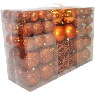 Geschenkestadl 100 teilig Weihnachtskugel Christbaumschmuck aus Kunststoff bis Ø 6 cm Orange Kupfer