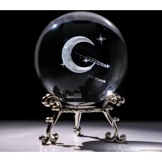 ZEERSHEE 3D-Kristallkugel mit Ständer, 60 mm, Glas-Lasergravur, Mond- und Stern-Kugel, Briefbeschwerer, Glasornamente, Dekoration für Zuhause, Büro, Geburtstagsgeschenke für Frauen