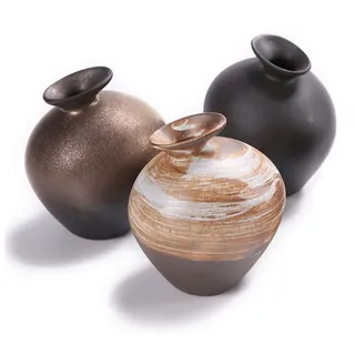 M-Diamant Dekovase Vase, Ton, bauchige Form, Klassisch, Handgefertigt, Dekoration (set, 3 St., 3 Teilig), Klassische bauchige Form, Minimalistisches Design,Handarbeit braun|schwarz