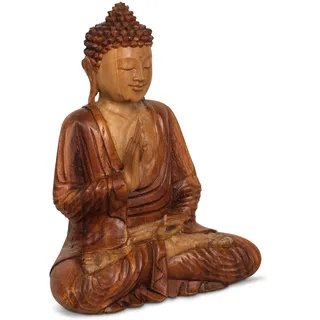livasia Buddha Figur aus Holz 30cm hoch – Balinesische Handwerkskunst – Buddha Figuren aus Suarholz, einzigartiger hell-dunkel Kontrast, traditionelle Handarbeit, jedes Stück EIN Unikat