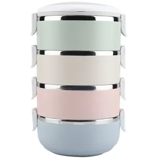 Nikou Thermo Brotdose, 4 Schichten Tragbare Thermo Lunchbox aus Rostfreiem Stahl Behälter Bento Box Lebensmittelbehälter mit Griff für Büro Wandern, Kann Wieder Zusammengebaut Werden(2800ml)