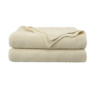 PiccoCasa Tagesdecke Baumwolle Strickdecke Sommerdecke pflegeleicht gesund als Sofadecke Sofaüberwurf für Fernsehen oder Lesen usw. Beige 130x180cm