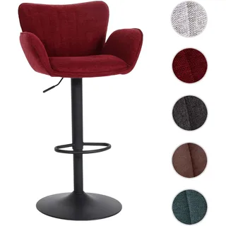 Barhocker HWC-M67, Drehstuhl Barstuhl, mit Armlehne Fußablage drehbar Stoff/Textil Eisen FSC® ~ bordeaux Fuß schwarz