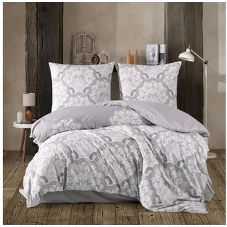 ZIRVEHOME Bettwäsche-Set Floral Grau 200 x 220 cm + 80 x 80 cm