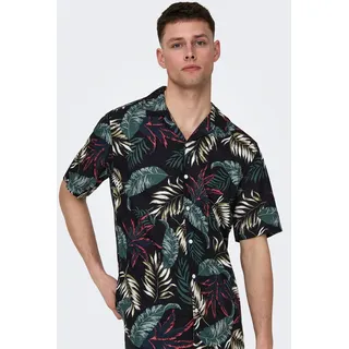 Hawaiihemd »ONSWAYNE LIFE AOP SS VISCOSE SHIRT NOOS«, Gr. M - N-Gr, black, , 14487310-M N-Gr