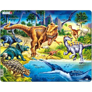 Larsen Puzzle NB3 Dinosaurier aus der Kreidezeit, Alter 7–12, Lernpuzzle mit 57 Teilen, Rahmenpuzzle ohne Box