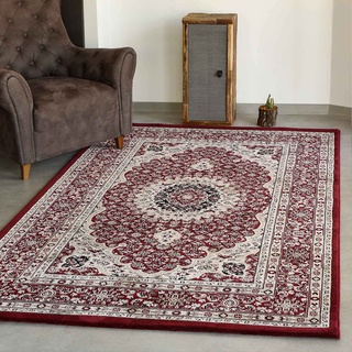 VIMODA Klassisch Orient Teppich dicht gewebt in Dunkel Rot, Maße:80 x 300 cm