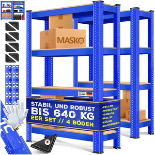 Masko Lagerregal 4 Ablagen Metall 160 cm x 80 cm x 40 cm blau