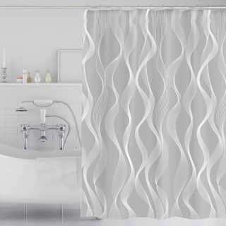 Beydodo Duschvorhang 300x200 Antischimmel, Bad Vorhang Fenster Wasserdicht 3D mit Gewellt Muster Duschvorhänge Polyester Waschbar für Badewannen