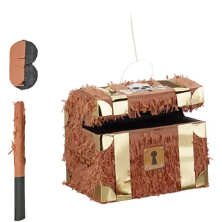 Relaxdays Pinata Schatztruhe 27x30x23 cm Braun