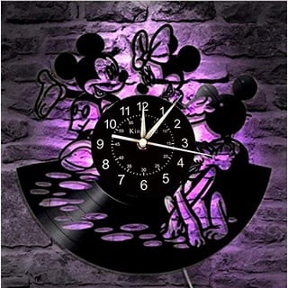 Smotly Vinyl Wanduhr, Mickey-Mouse-Thema Rekord Wanduhr, Kunst für Kinder Dekoration nach Hause Wanduhr kreative Geschenke,B