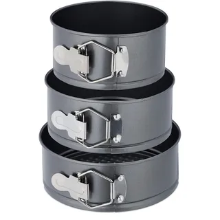 Relaxdays Springform Set 3 Runde Backformen Ø 14, 16, 18 cm