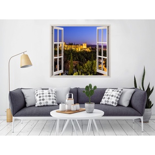Oedim Vinyl Fenster Alhambra Granada 100 x 90 cm | Aufkleber enthalten | Dekoration für Wände und Zimmer | Landschaftsmotive | Elegantes Design