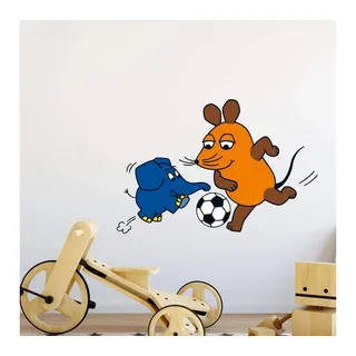 Die Maus Wandtattoo Kinderzimmer Wandbild Fußball Maus Elefant Aufkleber Junge Mädchen, selbstklebend, entfernbar bunt 150 cm x 111 cm