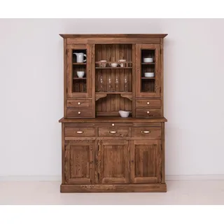 Massivholzmoebel-Becker Küchenbuffet Küchen- und Buffetschrank aus massiver Eiche, Geschirrschrank beige