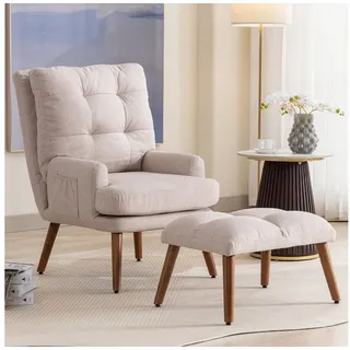 STILVORA Loungesessel mit Fußstütze,Relaxsessel Einzelsessel mit Rückenlehne&Seitentasche (Liegesessel 5 Stufen, 2-St., Ohrensessel mit Hocker), mit verstellbarer Rückenlehne beige