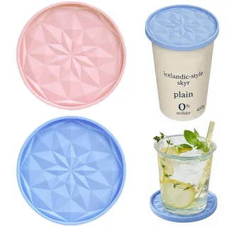 2er Set Joghurt Deckel Silikon für 500g Becher – Wiederverwendbare Silikondeckel für Joghurtbecher, Skyr & Quark, Ø 10cm Dosendeckel, Spülmaschinenfest, Himmelblau & Hellrosa