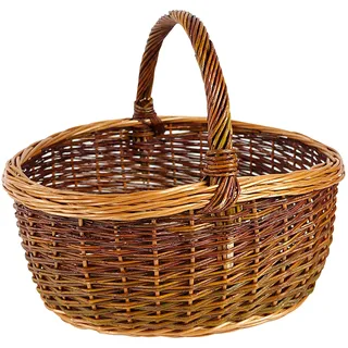 Kobolo Einkaufskorb aus Weide braun geflochtener Korb mit Henkel | Weidenkorb 46x40x41 cm ovaler Tragekorb Henkelkorb Flechtkorb für Einkauf Picknick als Präsentkorb und Aufbewahrungskorb