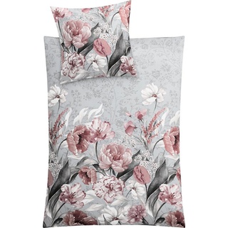 Bettwäsche Bettwäsche "Hanako", Kleine Wolke, Mako-Satin, 2 teilig, Blumen grau|rosa|silberfarben 1 St. x 135 cm x 200 cm