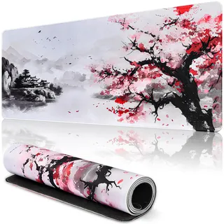 Kirschblüten Mousepad XXL900x400 mm Japanische Weiße Mauspad Gaming Mauspad Wasserdicht Schreibtischunterlage für Gaming (XXL, 90x40x0.3cm)