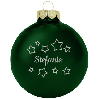 Deitert Weihnachtskugel mit Namen oder Wunschtext graviert, Ø 8cm, personalisierte Christbaumkugel aus Glas (glänzend), individueller Weihnachtsbaumschmuck mit Gravur, Sternen-Motiv, Grün