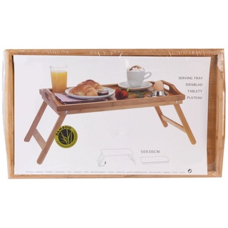 Spetebo Tablett Bambus Betttablett mit Füßen - 50 x 30 cm, Holz, Holz Servier Tablett klappbar beige