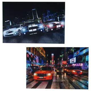 Hegele - 2er-set Led-bild Leinwandbild Leuchtbild Wandbild 40x60cm, Timer Cars